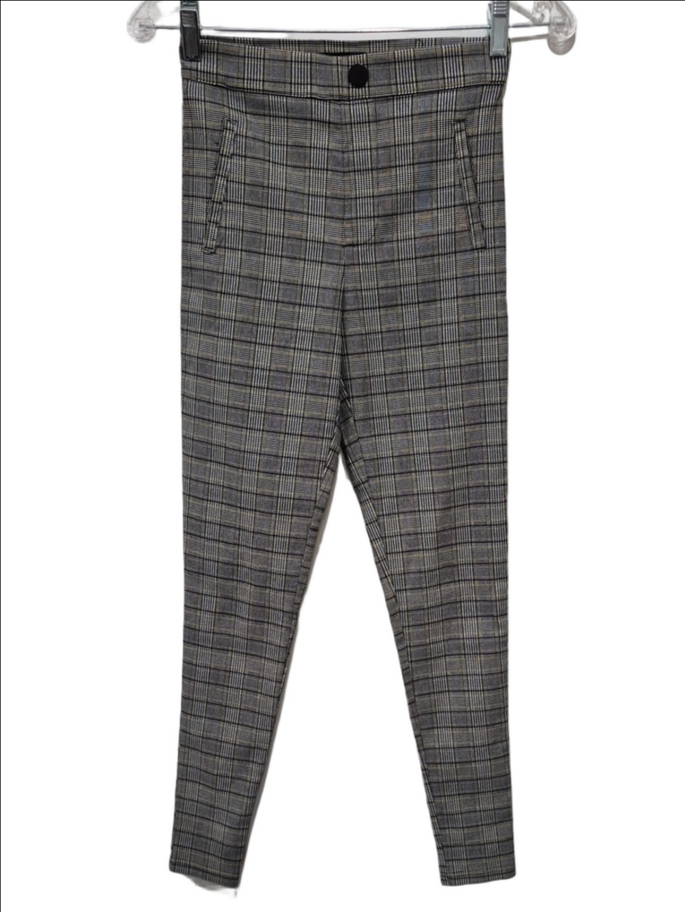 ZARA Glen Plaid Slim Fit Skinny Ankle Pants Trousers Grey Yellow XS